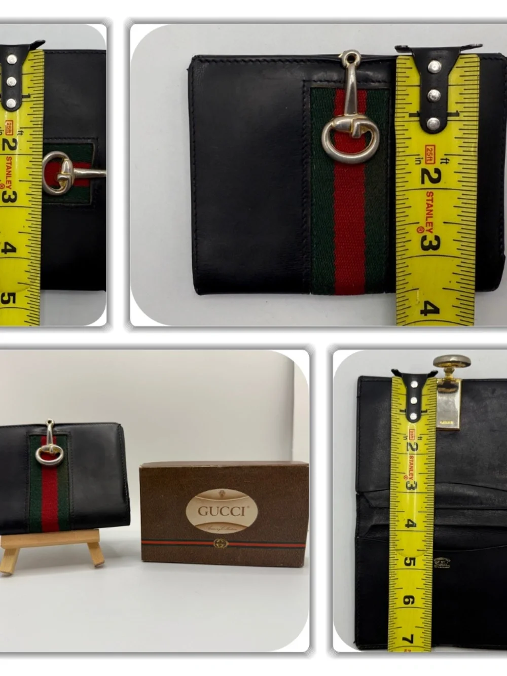 FASHIONABLE GUCCI BLACK LEATHER GREEN & RED WEB STRIPED HORSE-BIT WALLET! - Picture 8 of 17